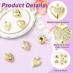 7Pcs 7 Styles Brass Micro Pave Clear Cubic Zirconia Locket Pendants&nbsp;FIND-CJ0005-08