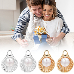 12Pcs 2 Colors Brass with Glass Pearl Pendants&nbsp;KK-BBC0024-92