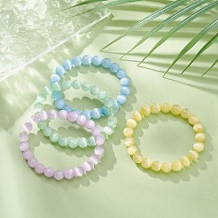 Dyed Natural Selenite Round Beaded Stretch Bracelet&nbsp;BJEW-JB09414