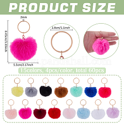 60Pcs 15 Colors Polyester Fur Ball Keychains&nbsp;AJEW-FG0005-47
