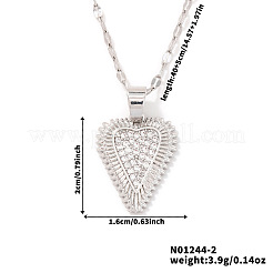 Vintage Brass Micro Pave Clear Cubic Zirconia Heart Pendant Necklaces for Women&nbsp;TJ4631-2