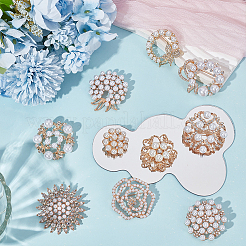 10Pcs 10 Styles Retro Flower Alloy Rhinestone Brooches for Women&nbsp;JEWB-WR0001-09