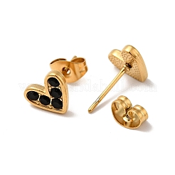 Ion Plating(IP) Heart 304 Stainless Steel Rhinestone Stud Earrings&nbsp;EJEW-A081-15G
