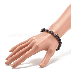 Natural Wood & Synthetic Hematite Beaded Stretch Bracelet&nbsp;BJEW-JB07809