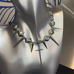 201 Stainless Steel with CCB Plastic Spiked Cross Pendant Choker Necklaces for Men&nbsp;FS-WG8A346-01