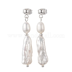 304 Stainless Steel & Natural Pearl Dangle Stud Earrings&nbsp;EJEW-TA00806