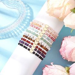 Heart Natural Gemstone Round Beads Braided Nylon Thread Bracelets for Women&nbsp;BJEW-MZ00166