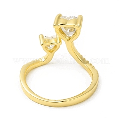Clear Cubic Zirconia Double Heart Open Cuff Ring&nbsp;RJEW-H120-01G