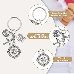 Compass Airplane Earth Suitcase Tibetan Style Alloy Pendant Keychain&nbsp;KEYC-PH01482