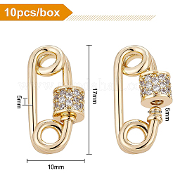 Brass Micro Pave Clear Cubic Zirconia Screw Carabiner Lock Charms&nbsp;KK-BC0004-62
