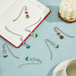 15Pcs 5 Colors Glass Tulip Charms Bookmarks&nbsp;AJEW-HS00009