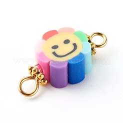 Flower with Smile Face Polymer Clay Links Connectors&nbsp;PALLOY-JF00720