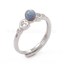 Heart Natural Labradorite Adjustable Rings&nbsp;RJEW-G273-13P-01