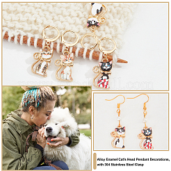 14Pcs 7 Style Alloy Enamel Cat Charm Locking Stitch Marker&nbsp;HJEW-PH01567