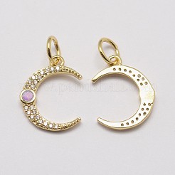 Brass Cubic Zirconia Charms&nbsp;ZIRC-P036-20-G02-RS