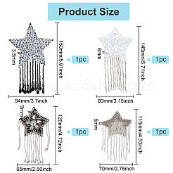 4Pcs 4 Style Star with Glass Bead Tassels Appliques&nbsp;DIY-BC0006-54