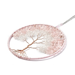 Wire Wrapped Chips Natural Crystal Quartz & Rose Quartz Big Pendant Decorations&nbsp;HJEW-A005-02A