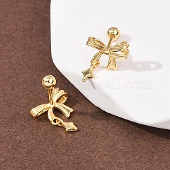 Bowknot with Star 925 Sterling Silver Stud Earrings&nbsp;EJEW-K317-10G
