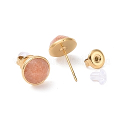 Ion Plating(IP) Natural Gemstone Flat Round Stud Earrings&nbsp;EJEW-G313-01G