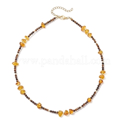 Natural Amber Chip and Faceted Round Tiger Eye Beaded Necklaces&nbsp;NJEW-JN05880