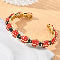 Ladybug Brass Enamel Cuff Bangles for Women&nbsp;BJEW-A171-01G