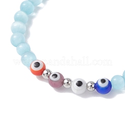 4Pcs 4 Colors Cat Eye & Handmade Evil Eye Lampwork Round Beaded Stretch Bracelets for Women&nbsp;BJEW-JB12289