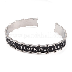 Good Luck Zinc Alloy Black Enamel Open Cuff Bangles for Women&nbsp;LS-BJEW-L688-02P