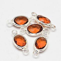 Oval Faceted Silver Color Plated Brass Glass Links connectors&nbsp;GLAA-O014-S