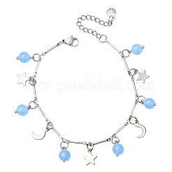 Stainless Steel and Natural & Dyed Malaysia Jade Charm Bracelets&nbsp;BJEW-JB12418-02