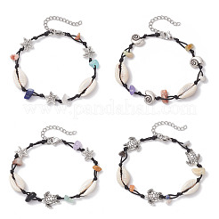 4Pcs Natural & Synthetic Gemstone Chip Beads & Cowrie Shell Beads Braided Bead Bracelets&nbsp;BJEW-JB11834