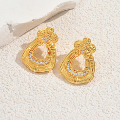 Brass Clear Cubic Zirconia Flower Dangle Stud Earrings&nbsp;EG3617
