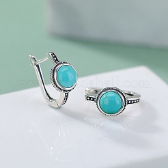 Half Round Synthetic Turquoise Hoop Earrings&nbsp;EJEW-C178-08
