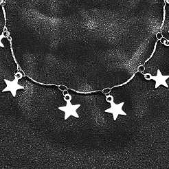 304 Stainless Steel Textured Link Bar Star Charm Tassel Necklaces&nbsp;NJEW-R023-02P