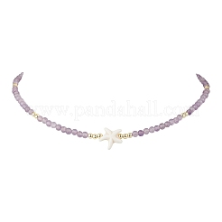 Summer Beach Natural Amethyst Round Beaded Necklaces&nbsp;NJEW-JN05262-03