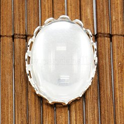 Brass Cabochon Settings and Oval Transparent Clear Glass Cabochons for DIY Jewelry Making&nbsp;KK-MSMC015-14S-RS