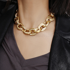 1Pc Zinc Alloy Twisted Double Ring Cable Chain Necklaces for Women&nbsp;NJEW-SP0001-12KCG