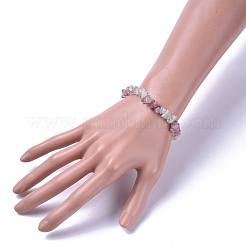 Natural White Moonstone & Strawberry Quartz Chip Stretch Bracelets&nbsp;BJEW-JB04490-05