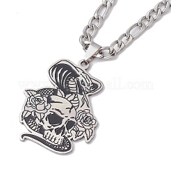 Snake with Skull 201 Stainless Steel Pendant Necklaces&nbsp;NJEW-K253-30P