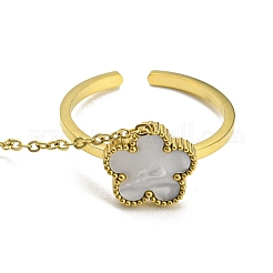 Synthetic Turquoise Half Round Link Chains Bracelet with Synthetic Shell Flower Open Cuff Ring&nbsp;BJEW-H324-04G