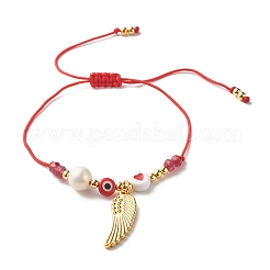 Heart and Evil Eye Acrylic Braided Bead Bracelet for Teen Girl Women&nbsp;BJEW-JB06997-02