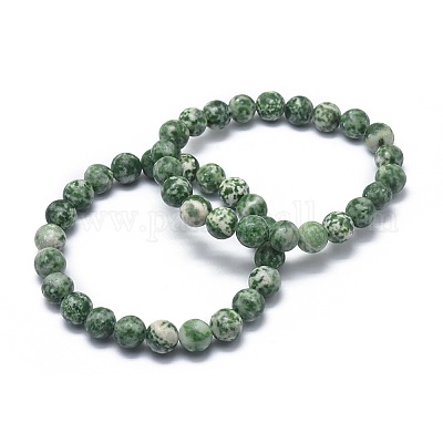 Natural Green Spot Jasper Bead Stretch Bracelets&nbsp;BJEW-K212-B-017-1