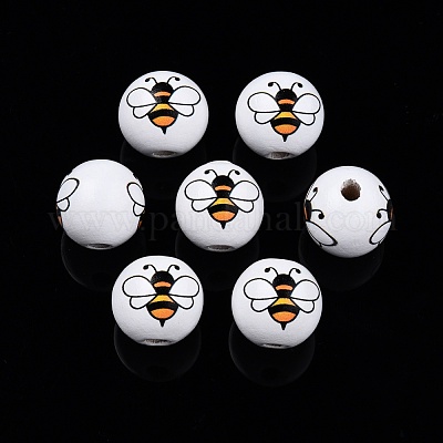 Bees Theme Printed Wooden Beads&nbsp;WOOD-D006-05-1