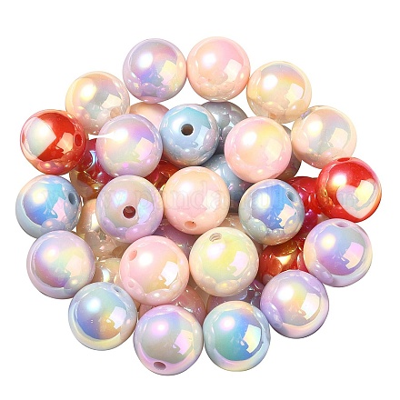 UV Plating Rainbow Iridescent Acrylic Beads OACR-F004-08-1