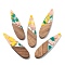 Resin and Walnut Pendants, Teardrop Charm, Yellow, 52.5x13.5x2.5mm, Hole: 1.6mm