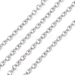 Tarnish Resistant 304 Stainless Steel Cable Chains, with Spool, Unwelded, Stainless Steel Color, 4x3x0.8mm, about 32.8 Feet(10m)/roll