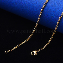 PVD Vacuum Plating 304 Stainless Steel Curb Chain Necklace, with Lobster Claw Clasp, Real 18K Gold Plated, Link: 2x1.5x0.4mm, 19.68 inch(50cm)