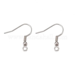 Iron Earring Hooks, with Horizontal Loop, Dangle Earring Findings, Nickel Free, Platinum, 17~19x0.8mm, Hole: 2mm, Pin: 0.6mm