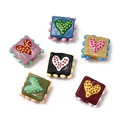 Handmade Lampwork Enamel Beads, Bumpy Square with Heart, Mixed Color, 17~18x17~18x8mm, Hole: 1~1.5mm