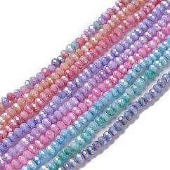 Opaque Glass Beads Strands, Faceted, Rondelle, Mixed Color, 4x3mm, Hole: 0.9mm, about 110~115pcs/strand, 39~40cm