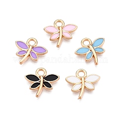 Alloy Enamel Charms, Light Gold, Dragonfly Charm, Mixed Color, 13.5x14.5x2mm, Hole: 2mm
